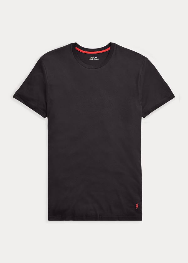 Playeras Polo Ralph Lauren Hombre Negros - Supreme Comfort Crewneck - VAXNE3596
